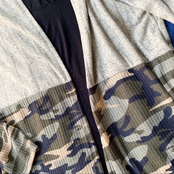 PLUS SIZE Olive black Marled waffle knit duster - Picture 4 of 7